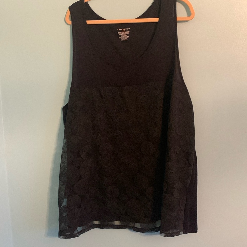Lane Bryant 26/28 black fancy look tank with sheer overlay
